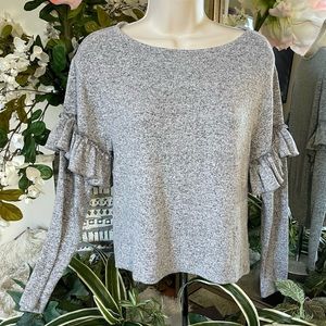 WHBM Ruffle Sleeve Grey Sweater